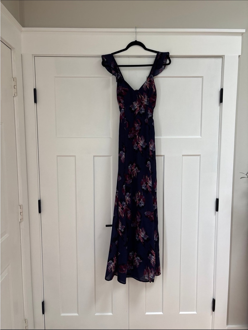 Japna Navy Floral V-Neck Maxi Dress with Ruffle Straps